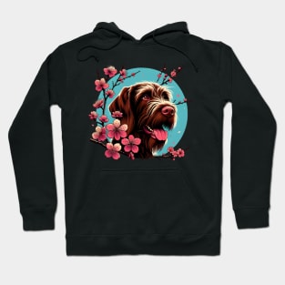 Wirehaired Pointing Griffon Joy in Spring with Cherry Blossoms and Flowers Hoodie